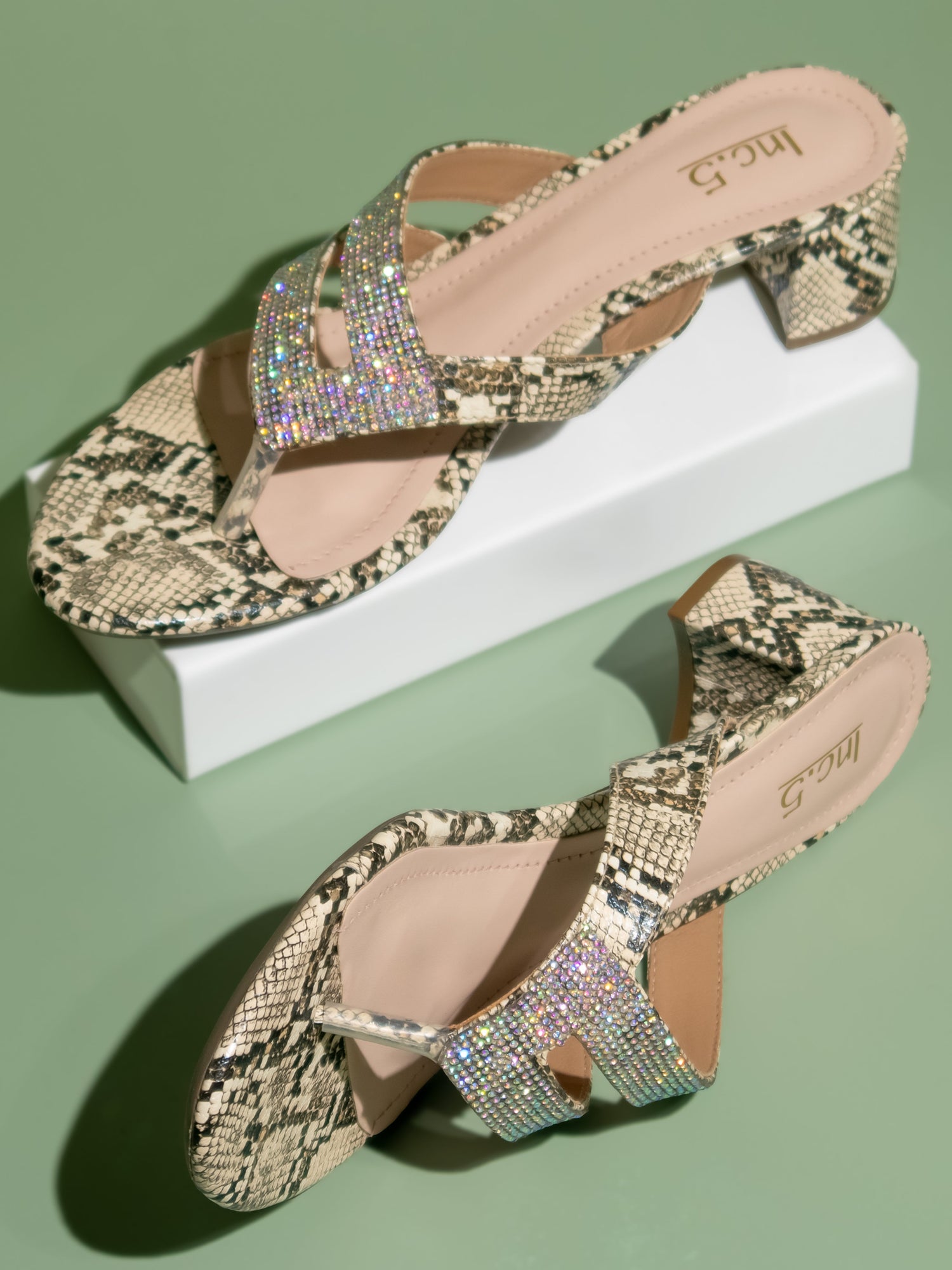 Women Beige Printed Embellished Block Heels