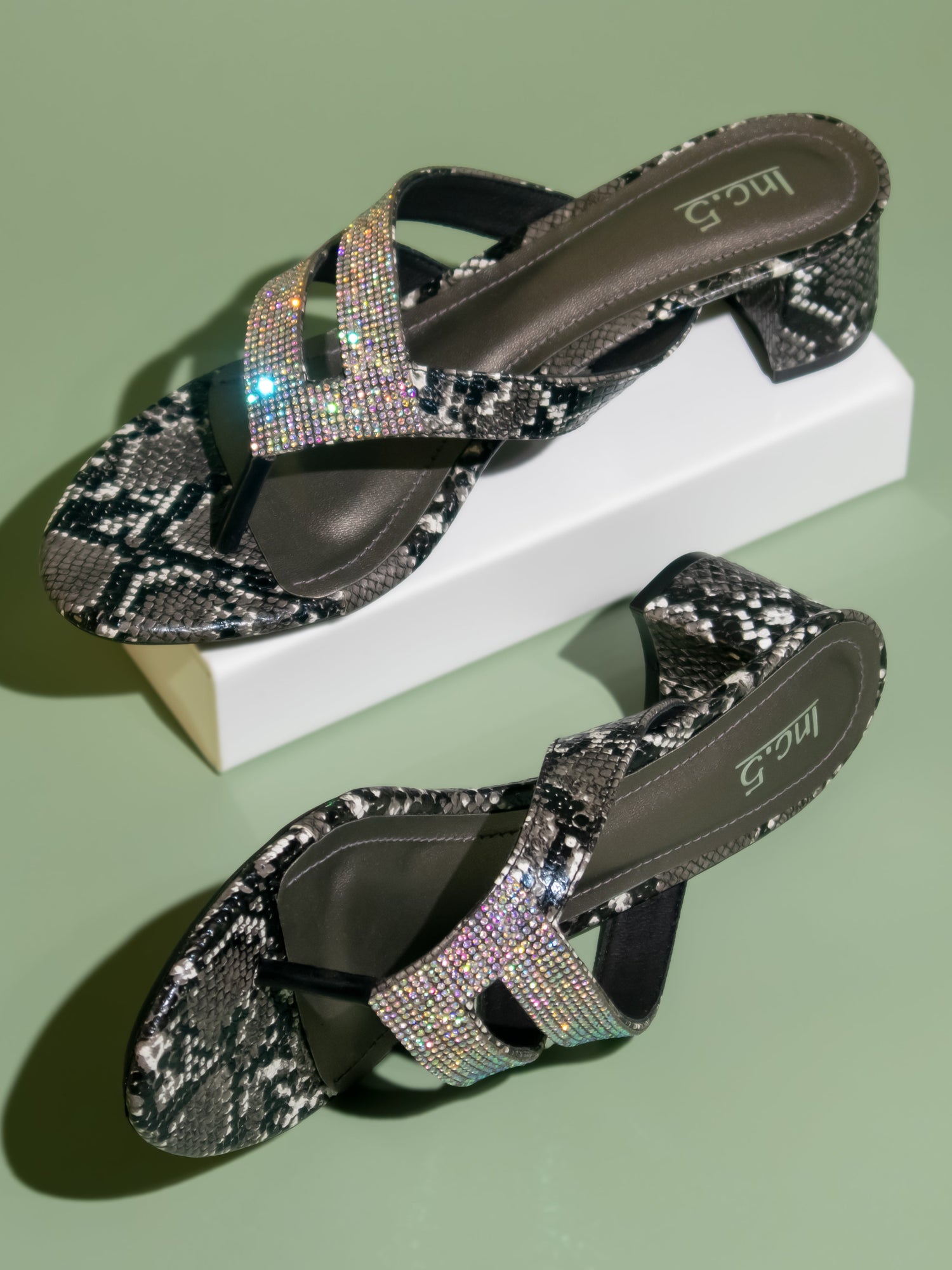 Women Black Printed Embellished Block Heels