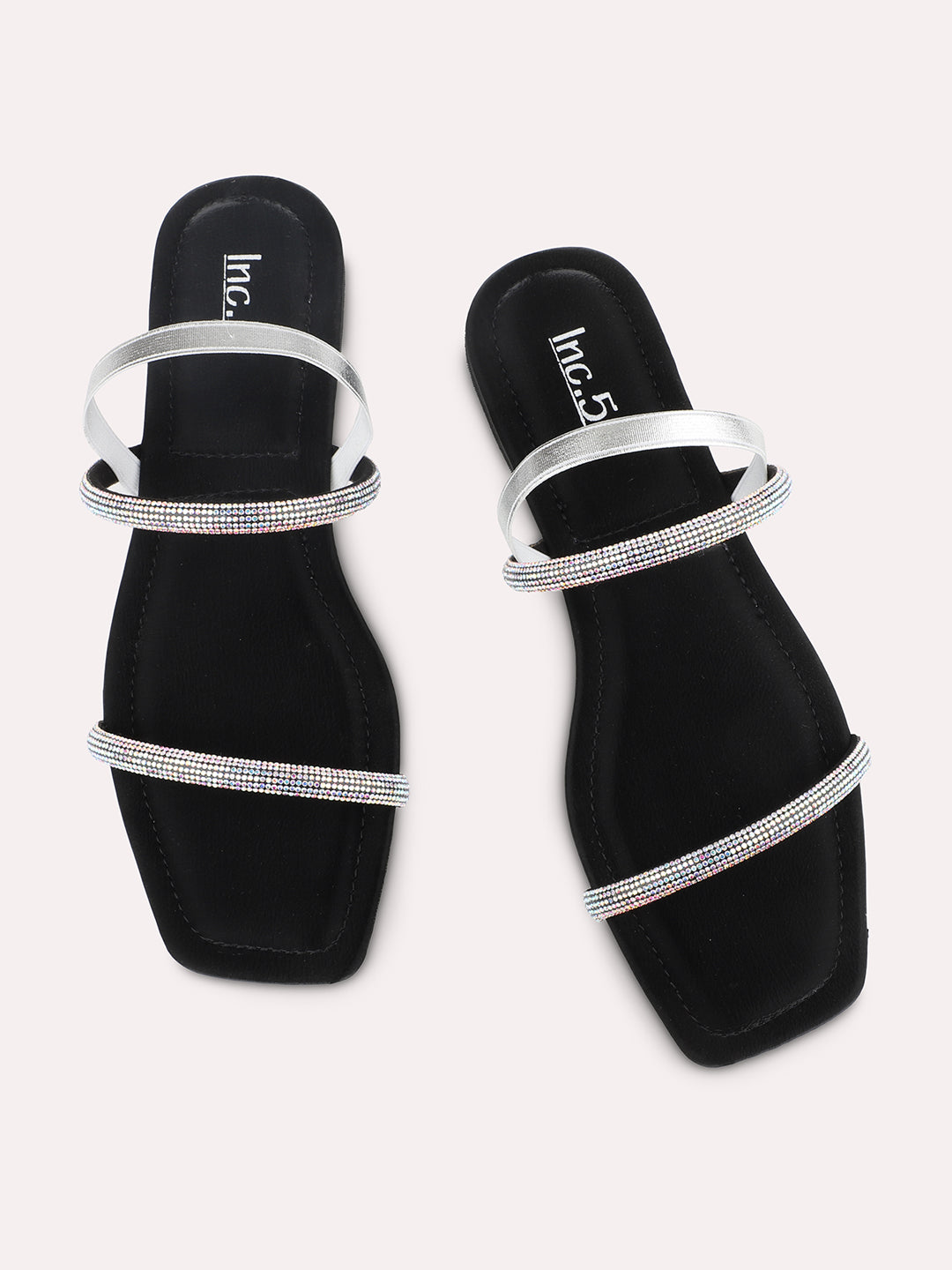 Women Black Embellished Open Toe Flats