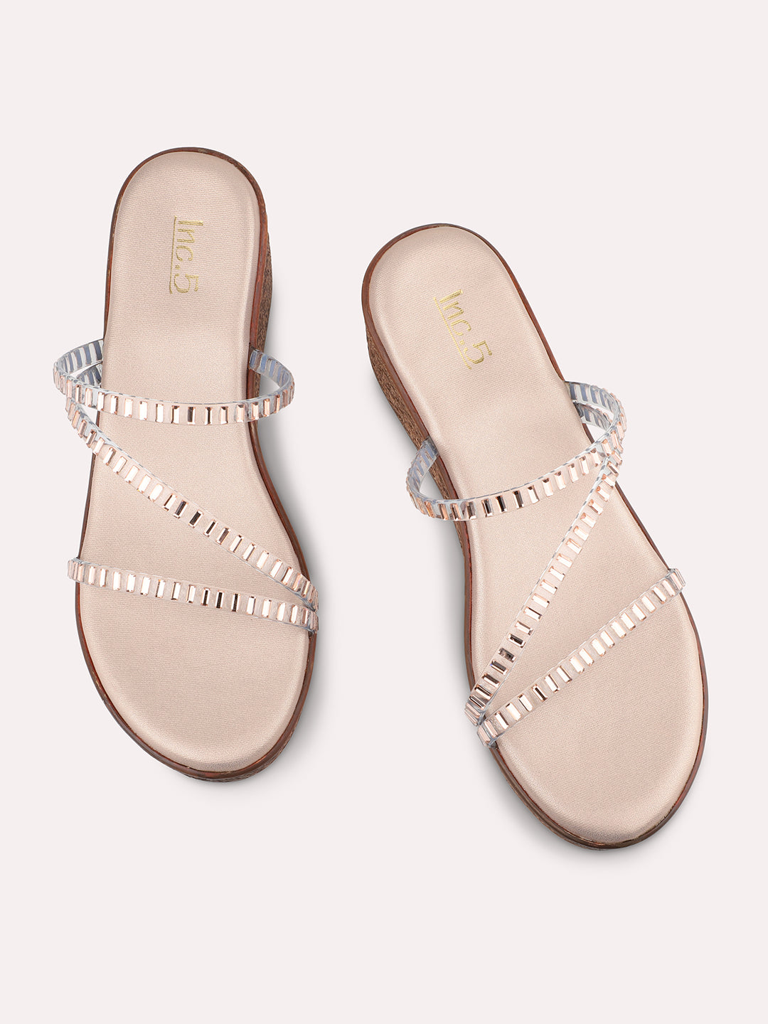 Women Rose Gold Embellished Wedges Heels