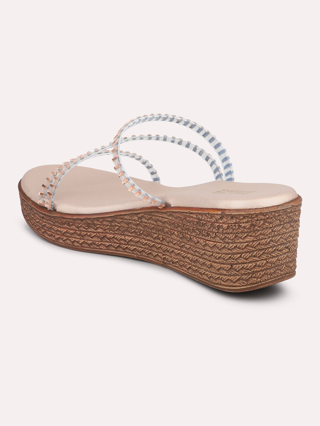 Women Rose Gold Embellished Wedges Heels