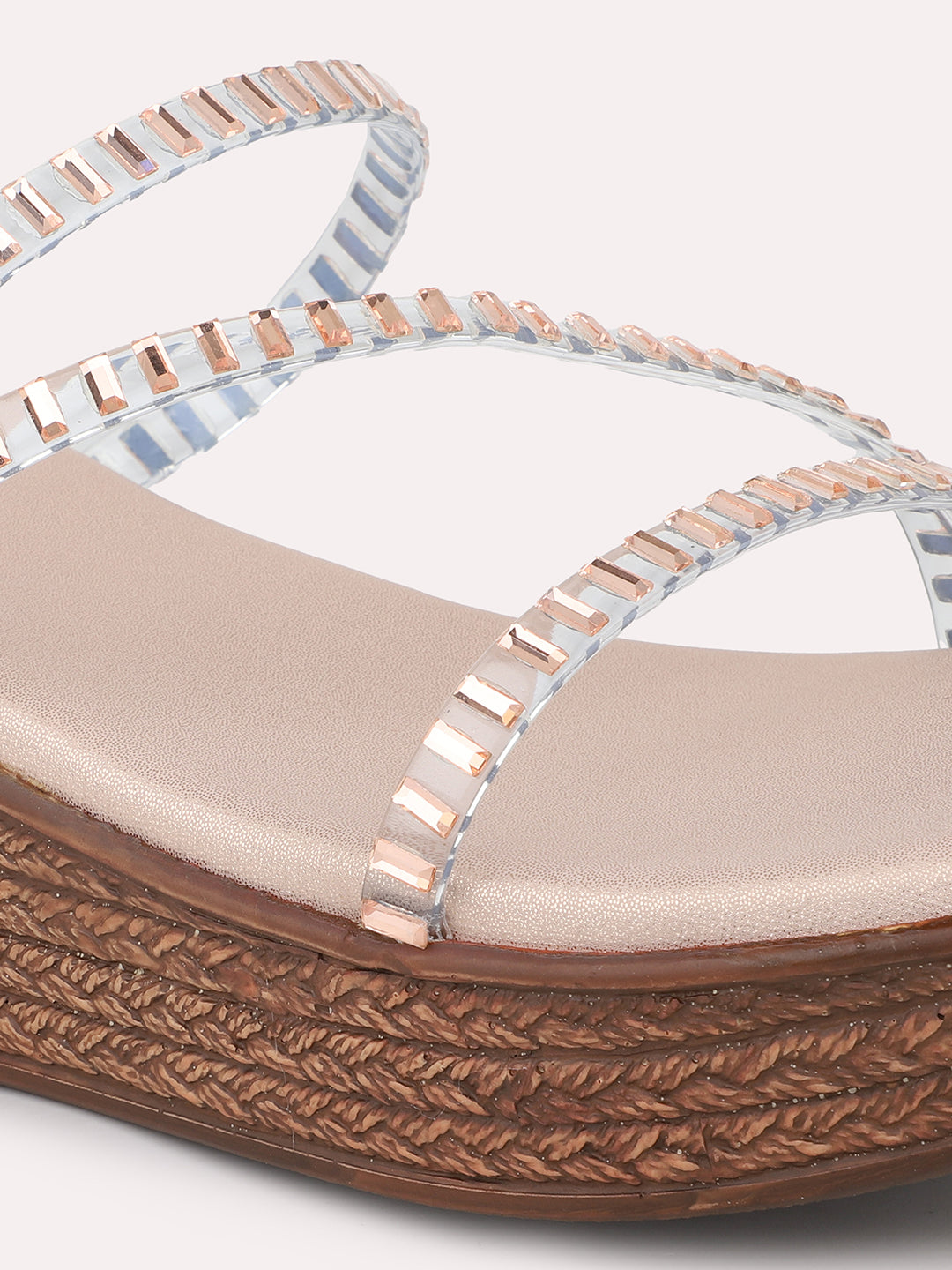Women Rose Gold Embellished Wedges Heels