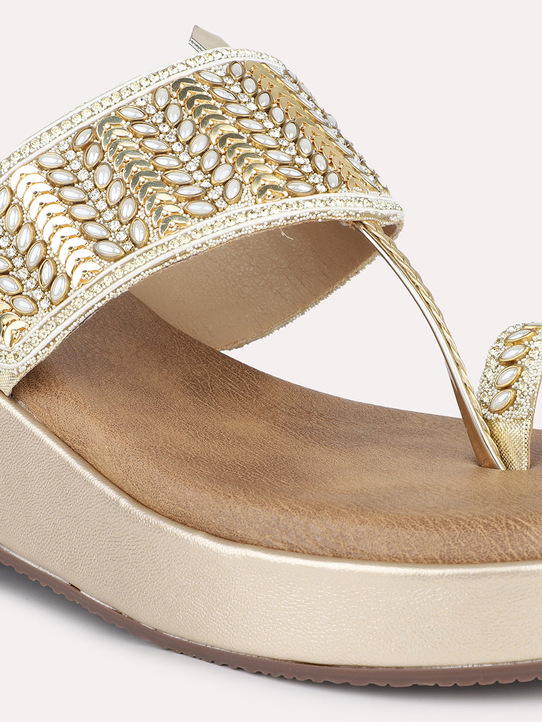 Women Gold Embellished One Toe Wedges