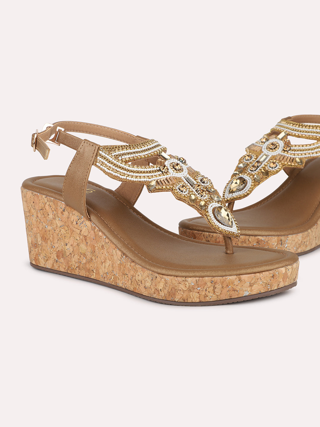 Women Antique Ethnic Embellished Wedges with Buckle Closure