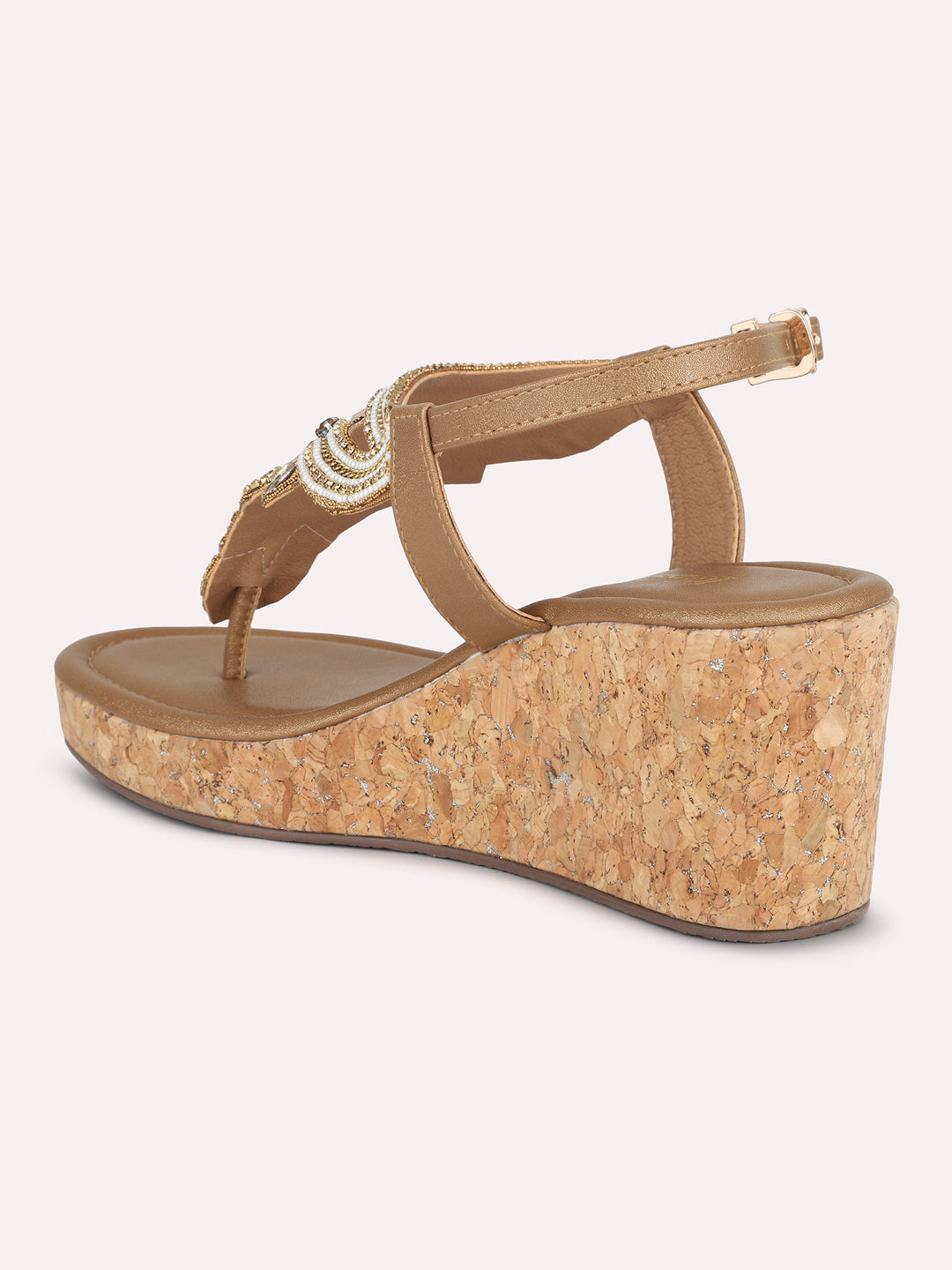 Women Antique Ethnic Embellished Wedges with Buckle Closure