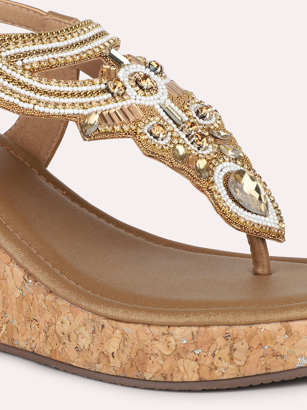 Women Antique Ethnic Embellished Wedges with Buckle Closure