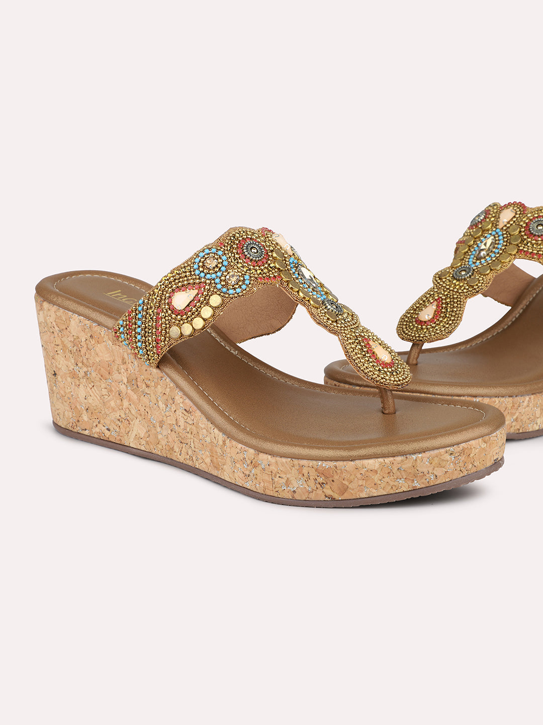 Women Antique Embroidered Wedge Heels