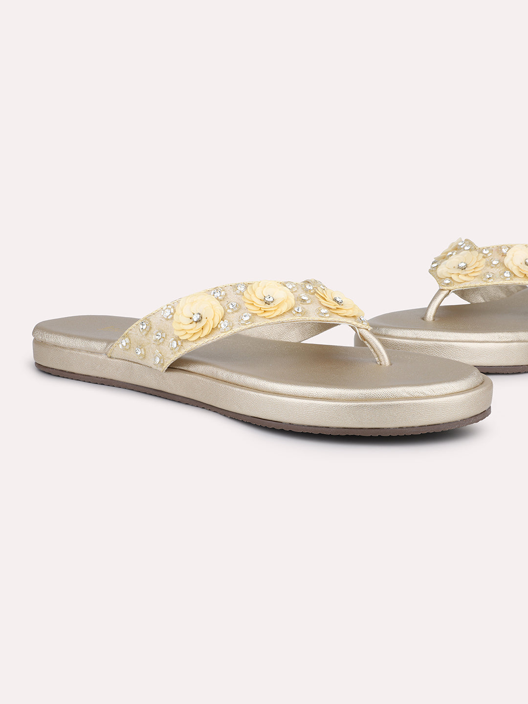 Women Gold Embellished Thong-Strap Sandals