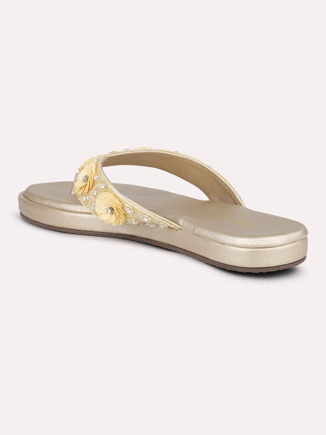 Women Gold Embellished Thong-Strap Sandals