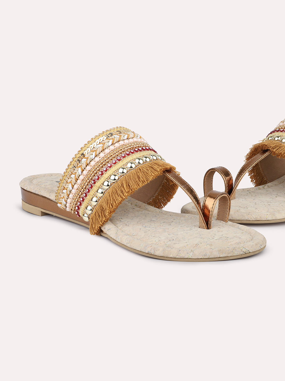 Women Antique Ethnic Embroidered One Toe Flats