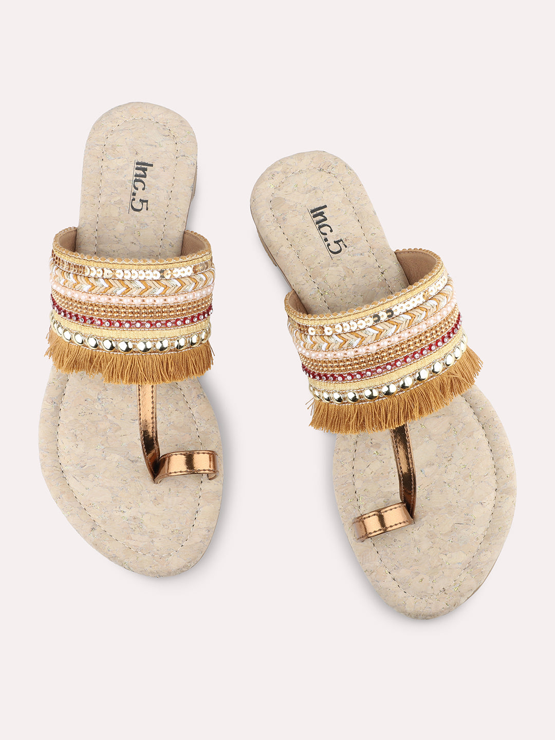 Women Antique Ethnic Embroidered One Toe Flats