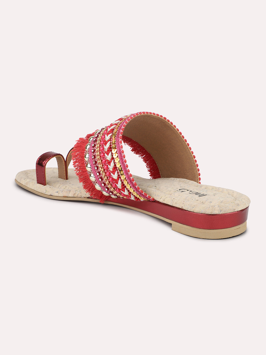 Women Maroon Ethnic Embroidered One Toe Flats