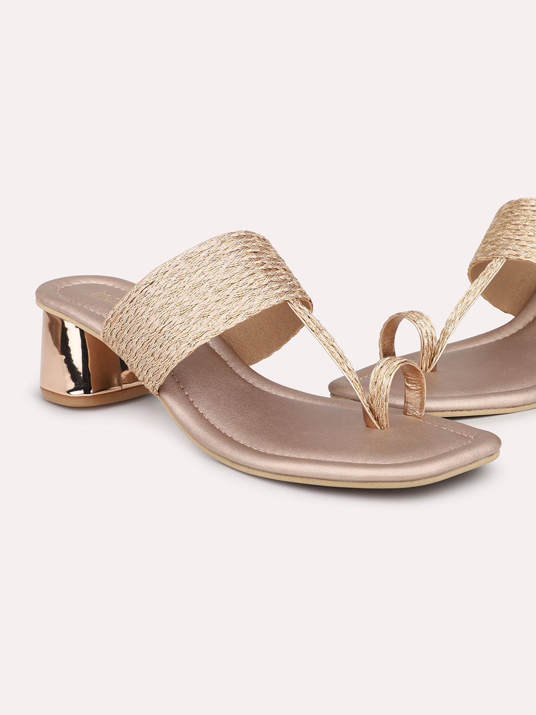 Women Rose Gold Embellished Block Heels