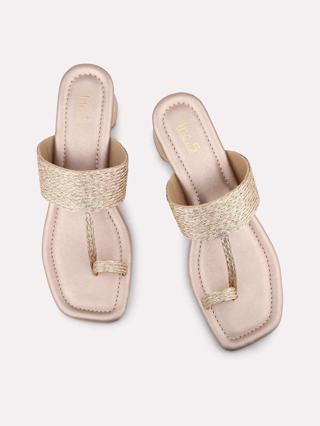 Women Rose Gold Ethnic One Toe Flats – Inc5 Shoes