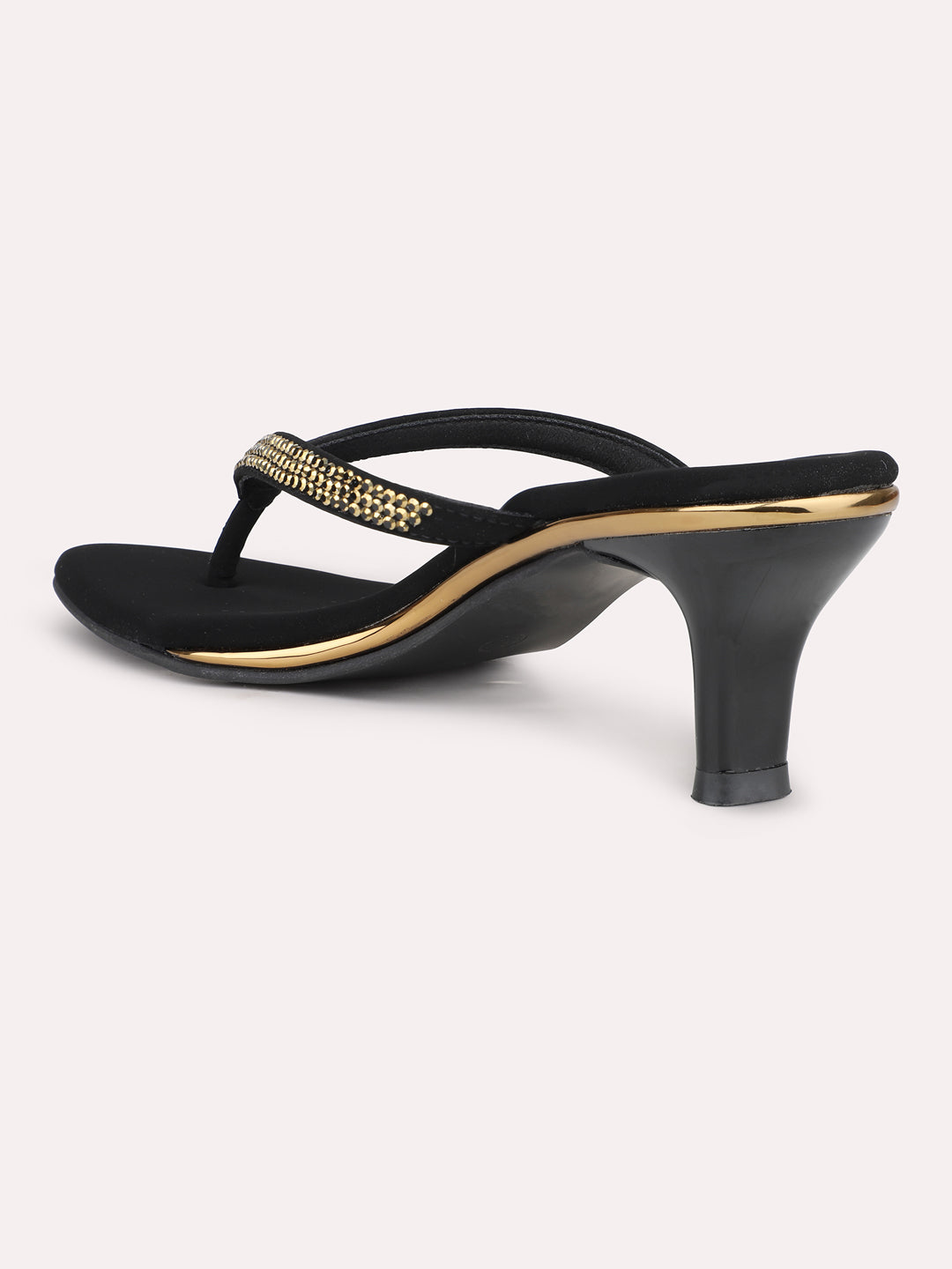 Women Black And Gold-Toned Embellished Party Slim Heels