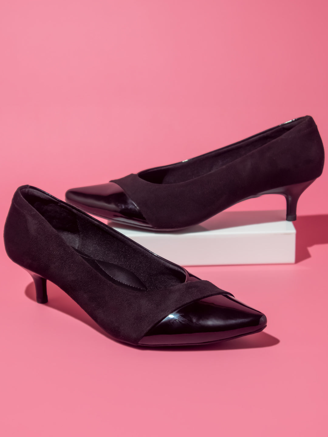 KITTEN HEEL PUMP SHOE - BLACK-Women's Pump Shoes-Inc5 Shoes