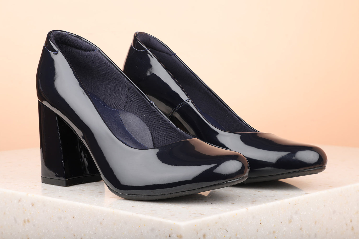 Women Navy Solid Block Pumps