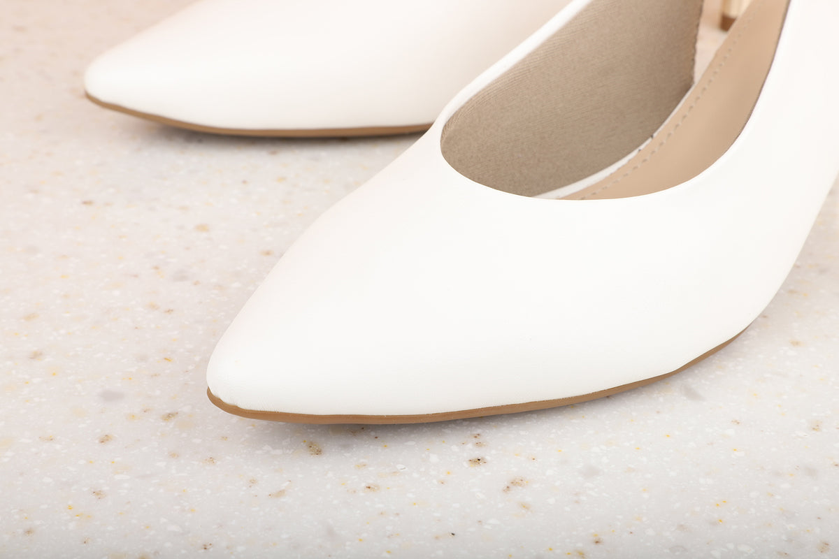 Women White Solid Kitten Heeled Mules