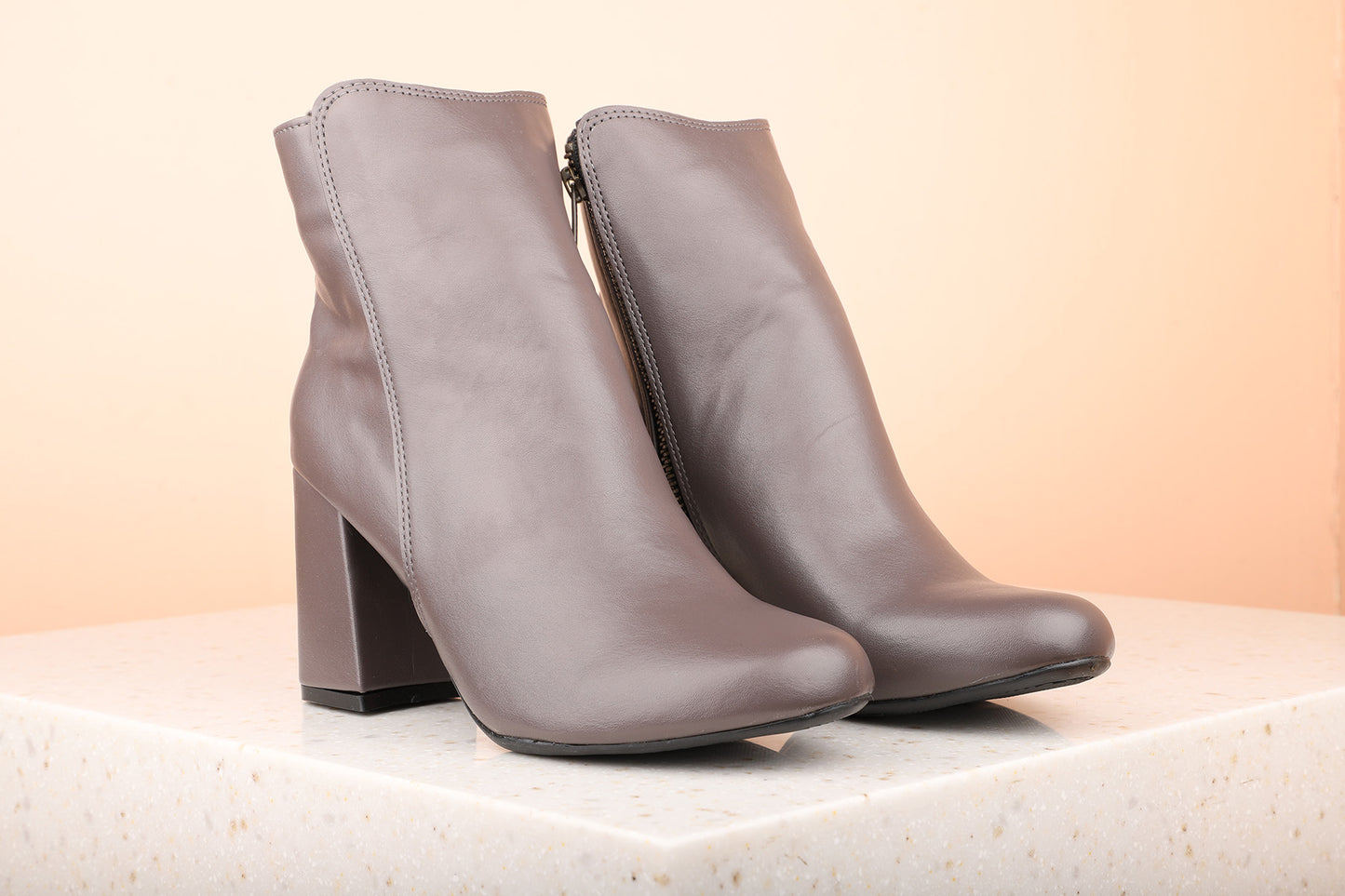 Women Grey Solid Block Heeled Boots