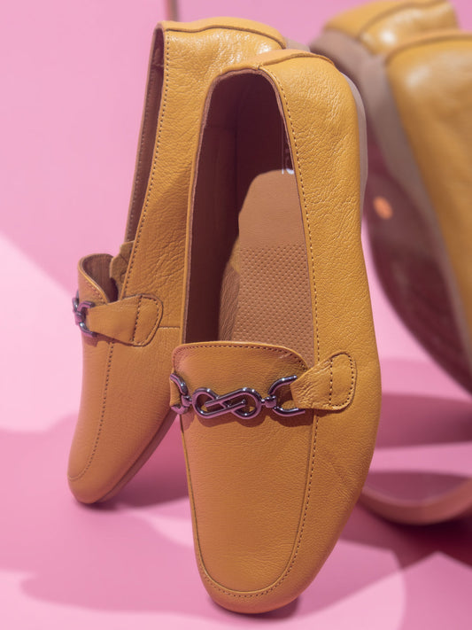 Women Mustard Solid Ballerinas