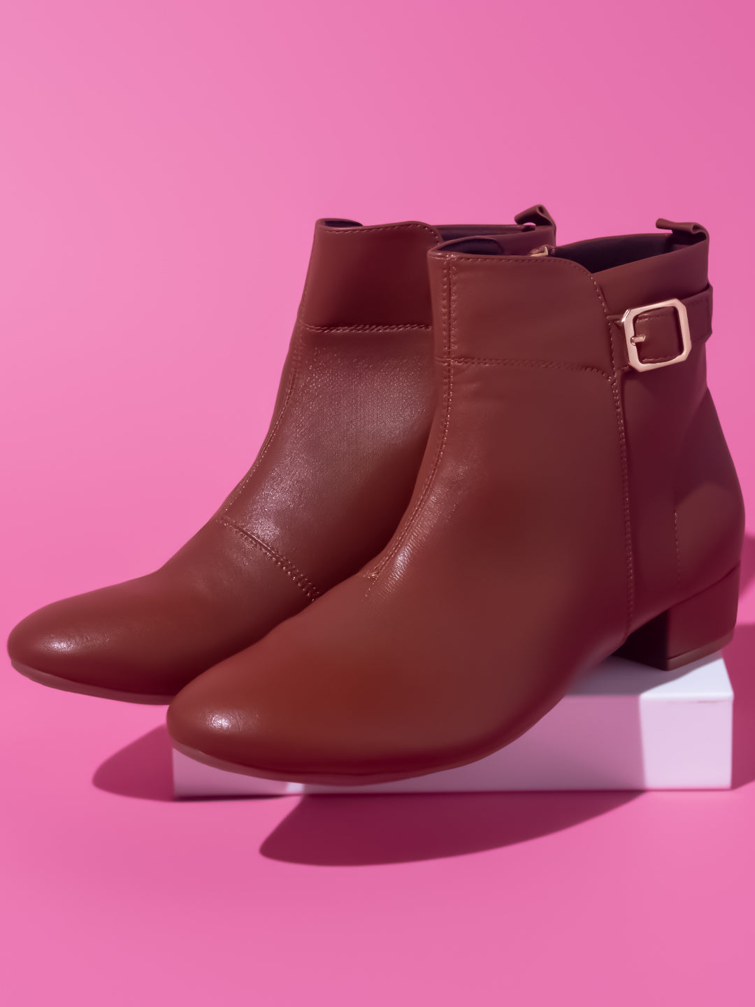 Women Tan Solid Block Heeled Boots