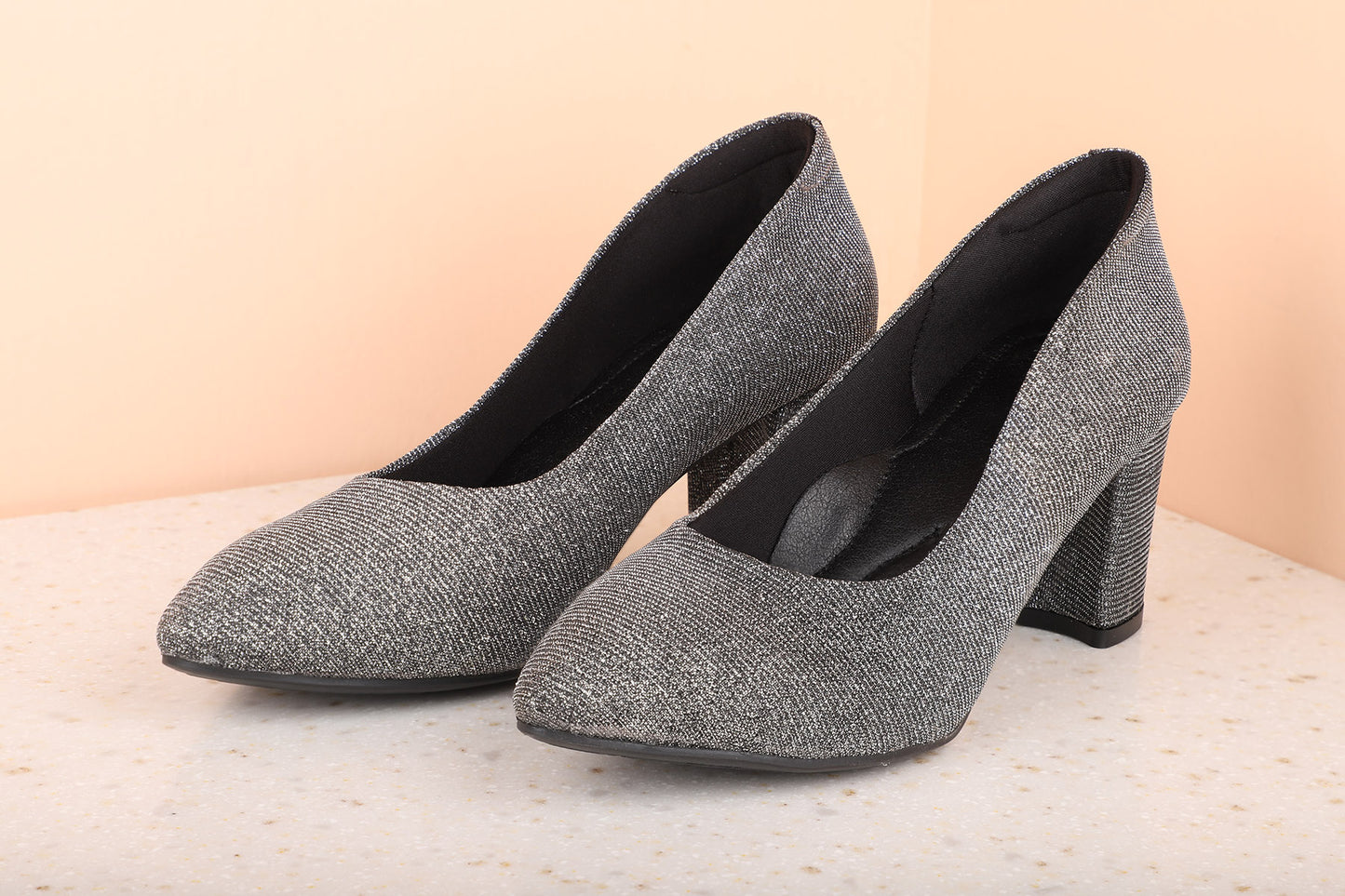 Women Gun Metal Embellished Block Pumps