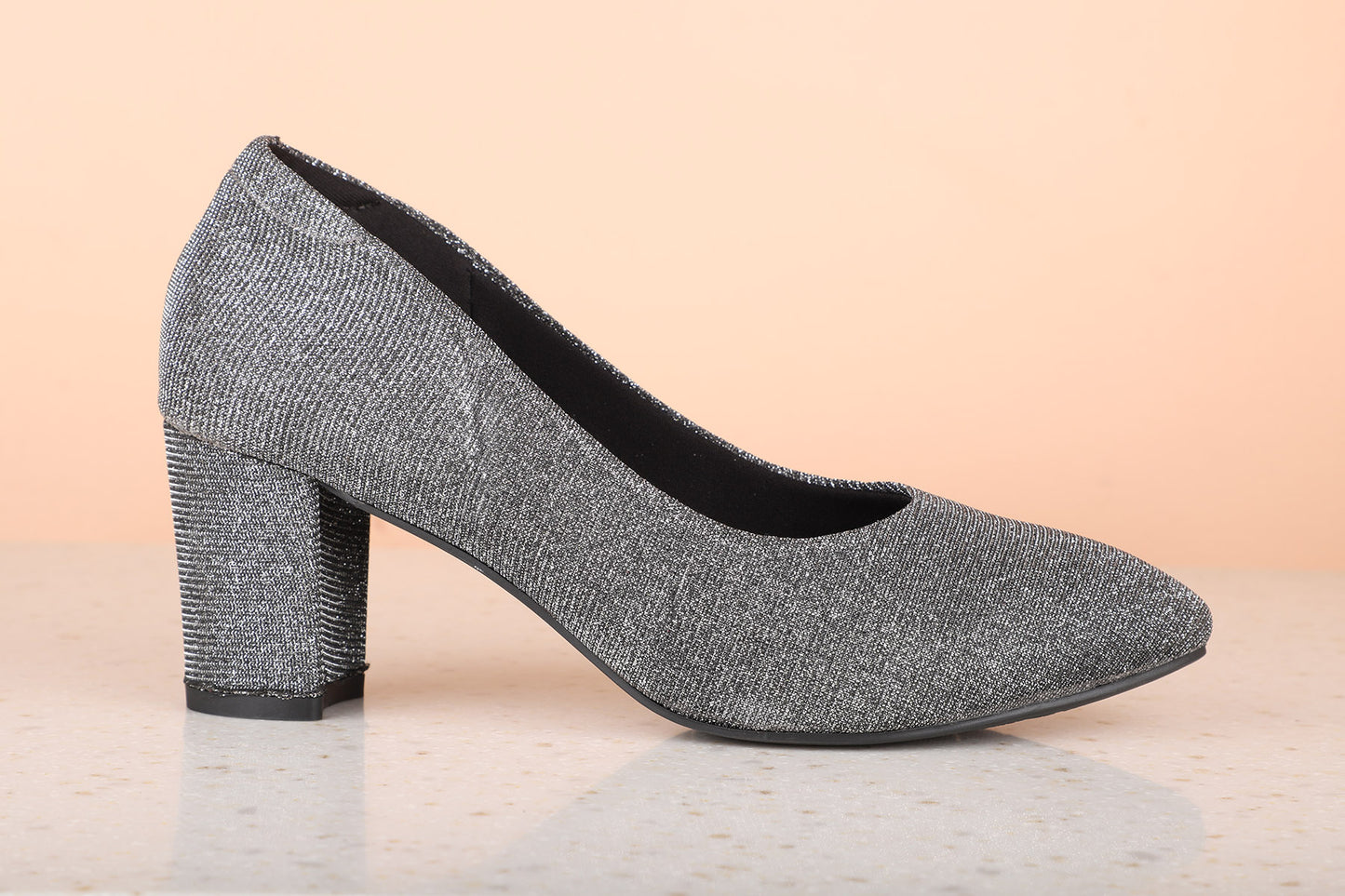 Women Gun Metal Embellished Block Pumps