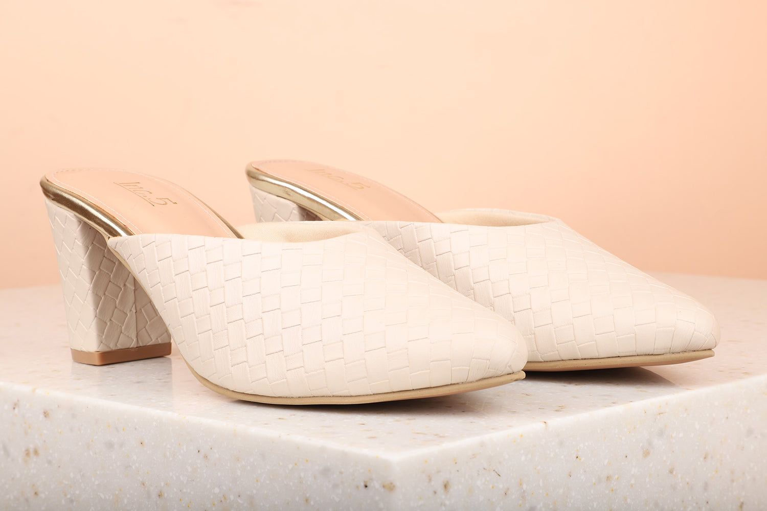 Women Beige Textured Block Mules