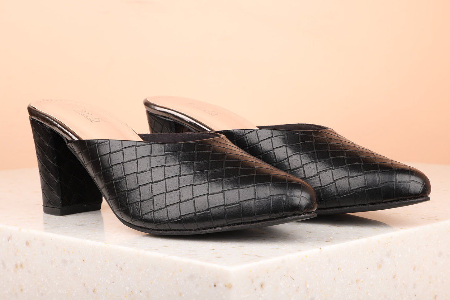 Women Black Textured Block Mules