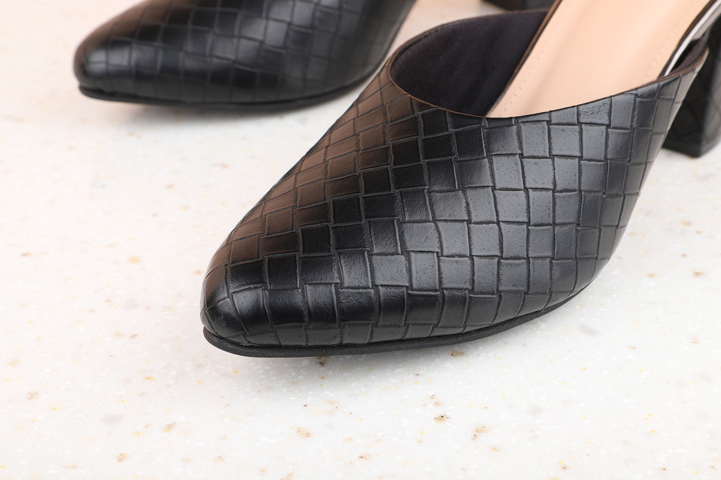 Women Black Textured Block Mules