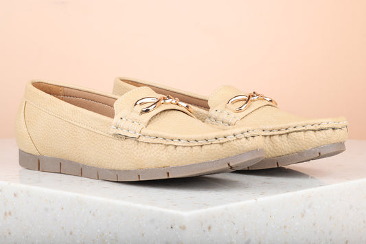 Women Beige Solid Suede Loafers