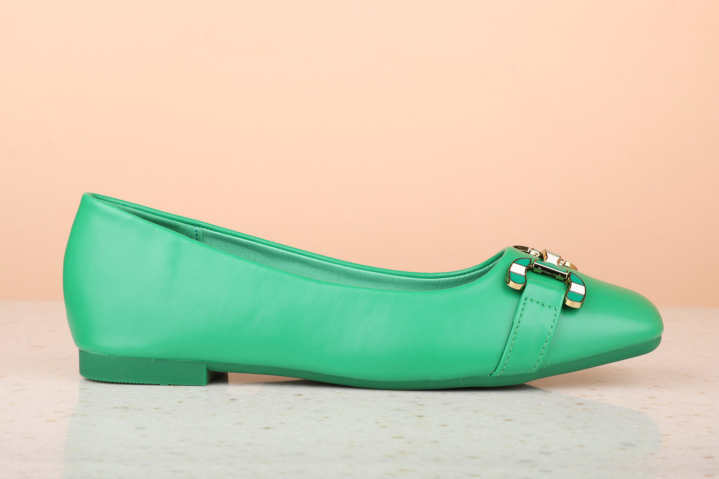 Women Green Solid Ballerinas with Buckle Detail