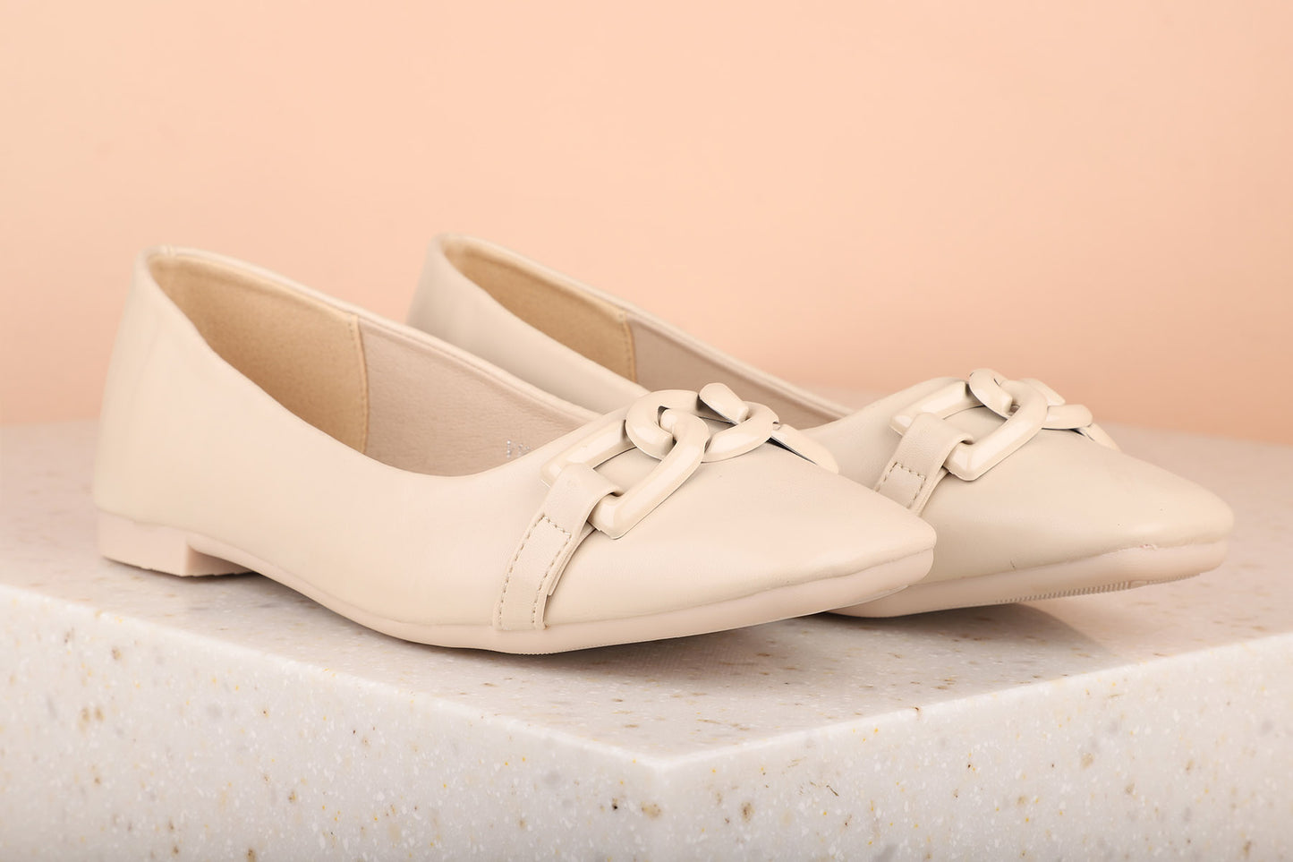 Women Beige Solid Buckles Flats Ballerinas