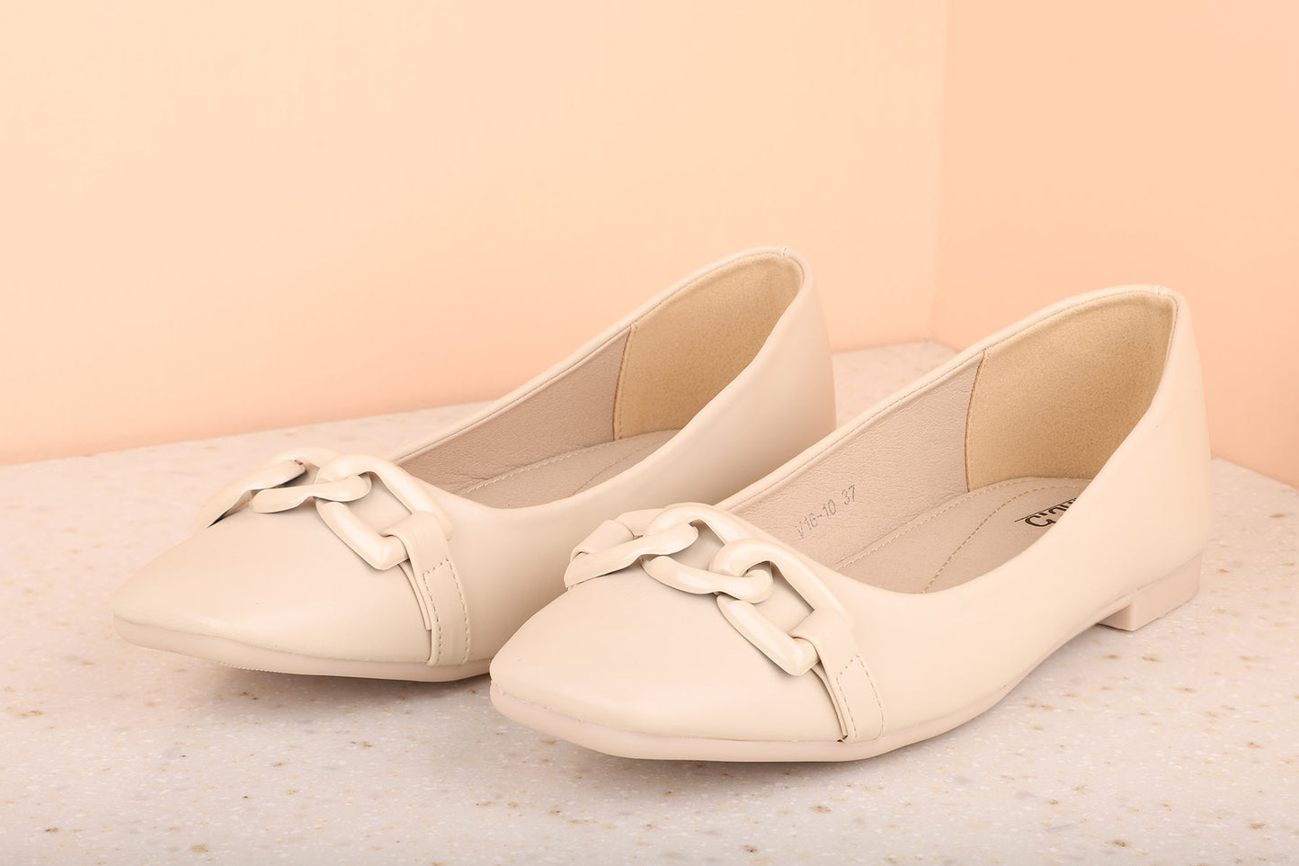 Women Beige Solid Buckles Flats Ballerinas