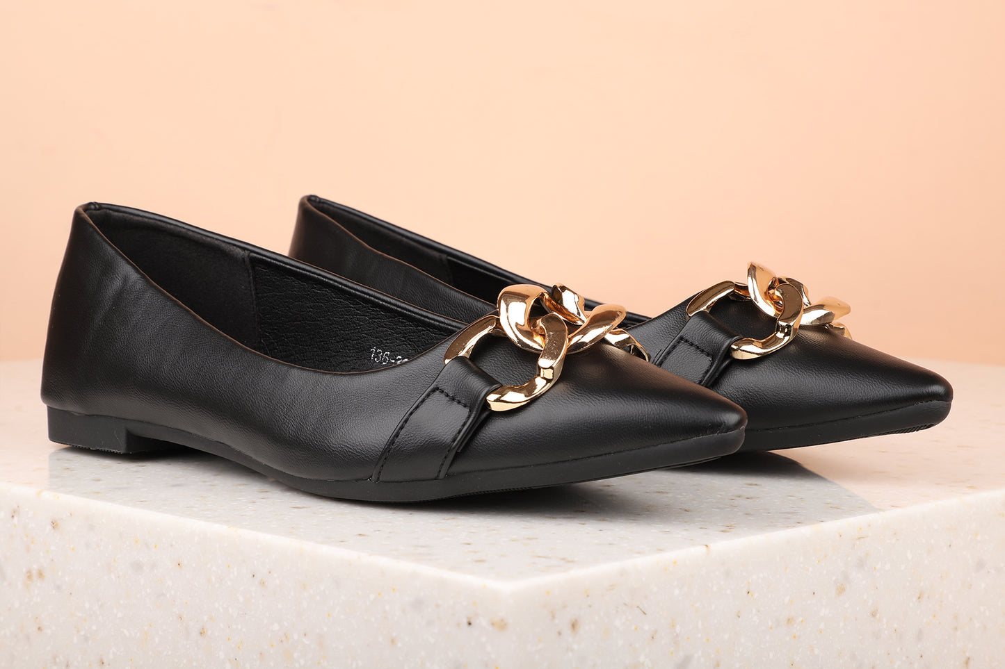 Women Black Solid Ballerinas with Buckle Detail