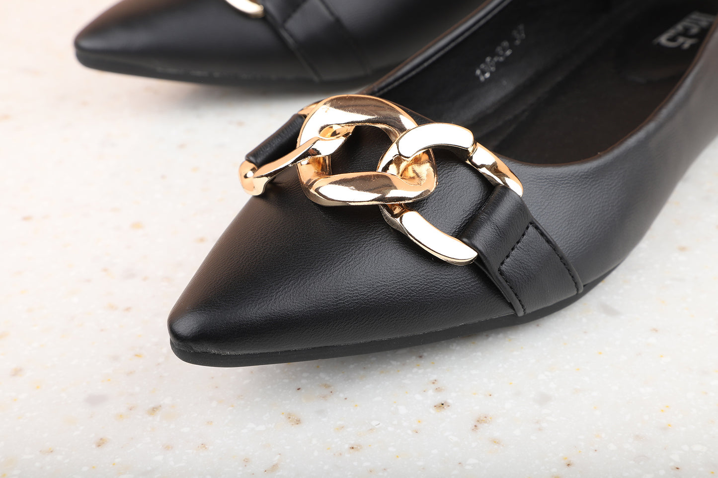 Women Black Solid Ballerinas with Buckle Detail