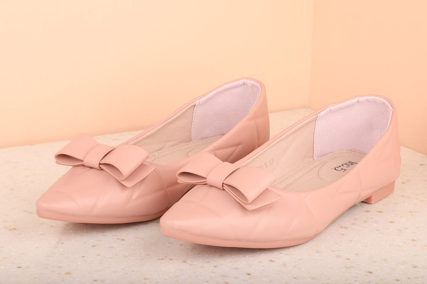 Women Peach Solid Ballerinas with Bow Detail