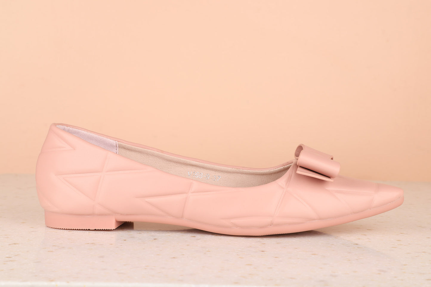 Women Peach Solid Ballerinas with Bow Detail