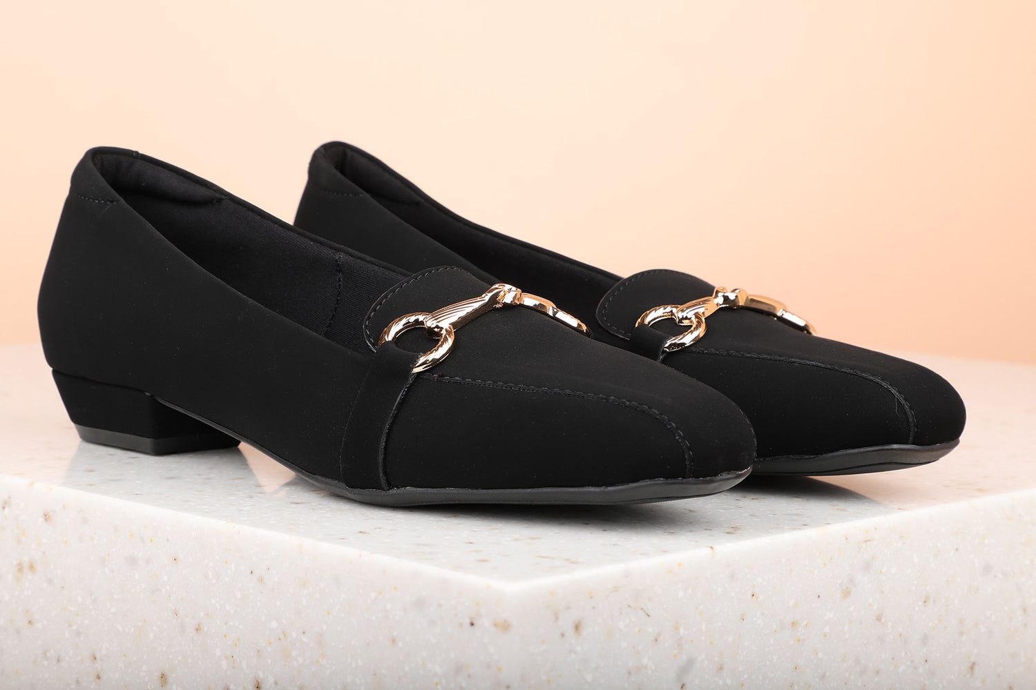 Women Black Suede Block Pumps