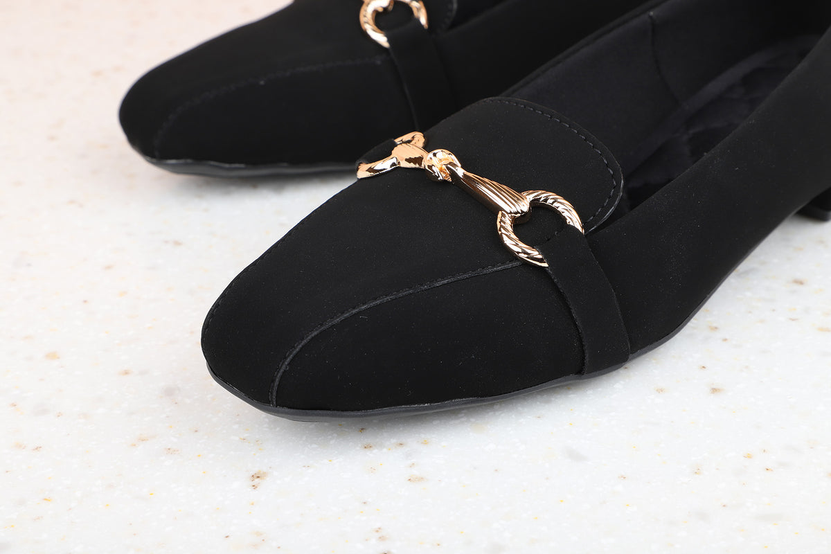 Women Black Suede Block Pumps