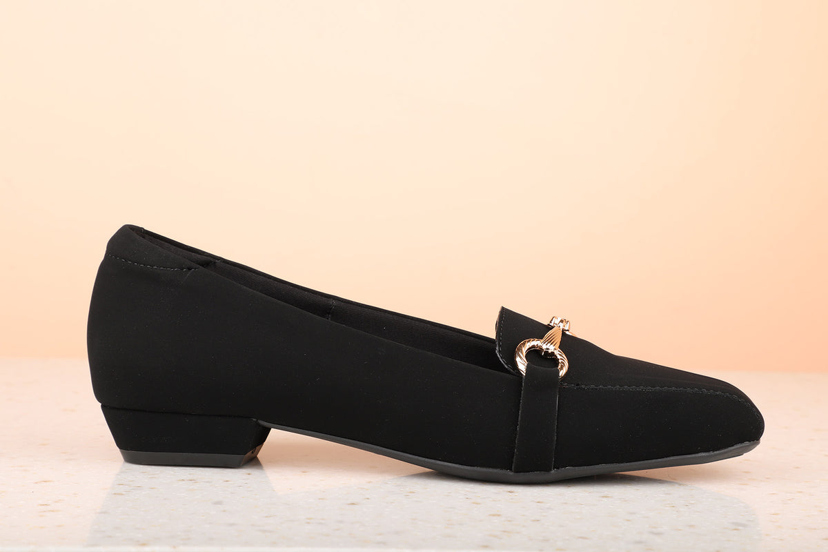 Women Black Suede Block Pumps