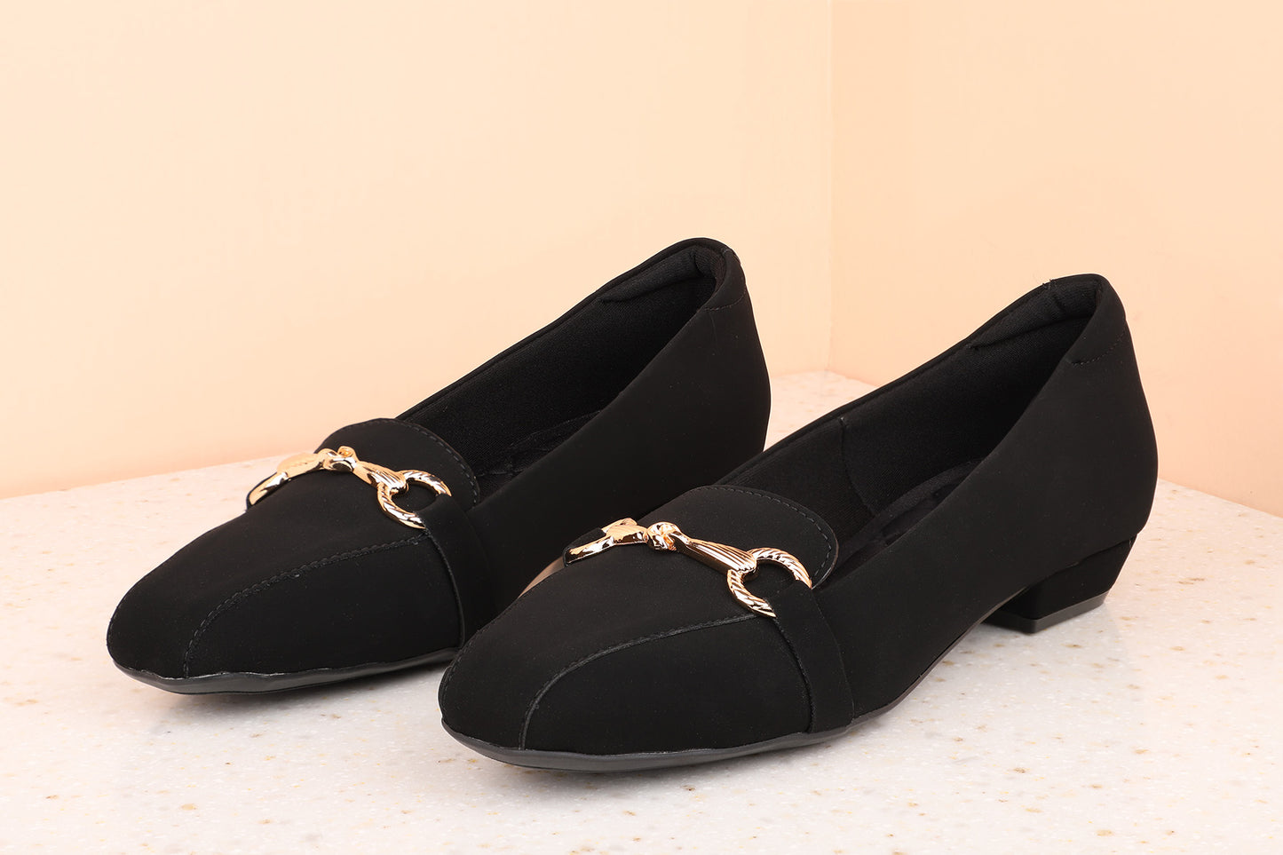 Women Black Suede Block Pumps