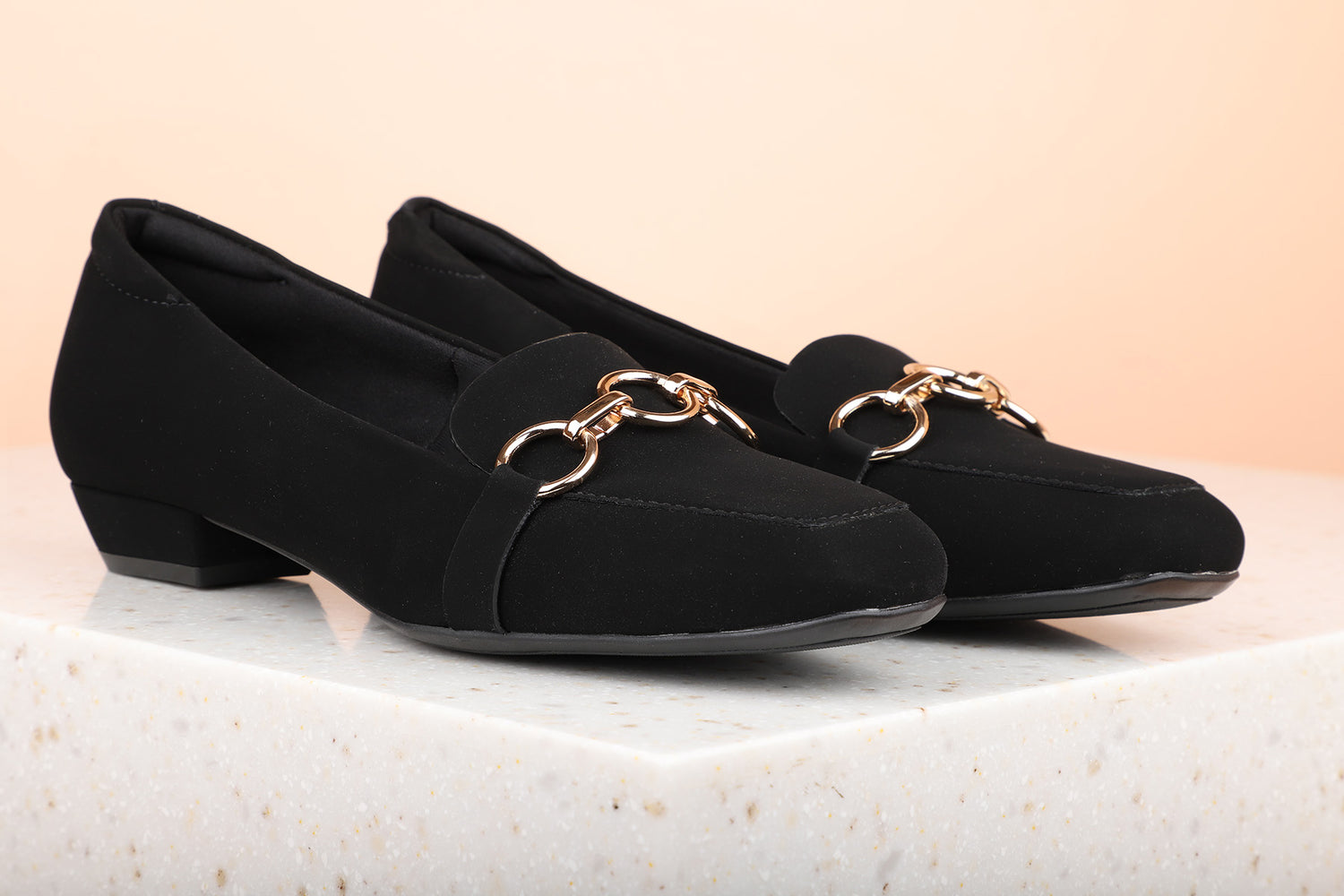 Women Black Suede Block Pumps