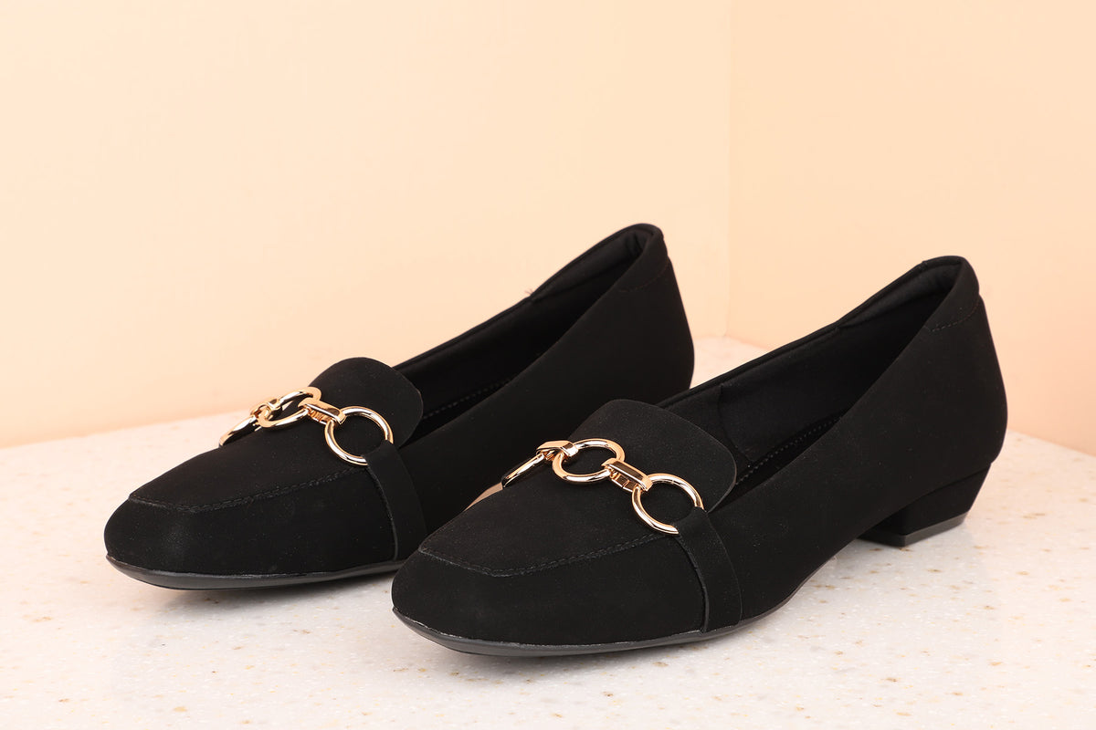 Women Black Suede Block Pumps