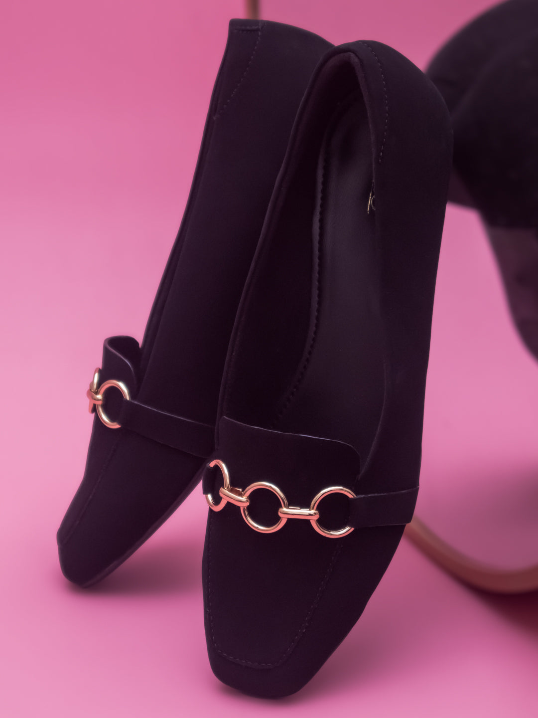 Women Black Suede Block Pumps