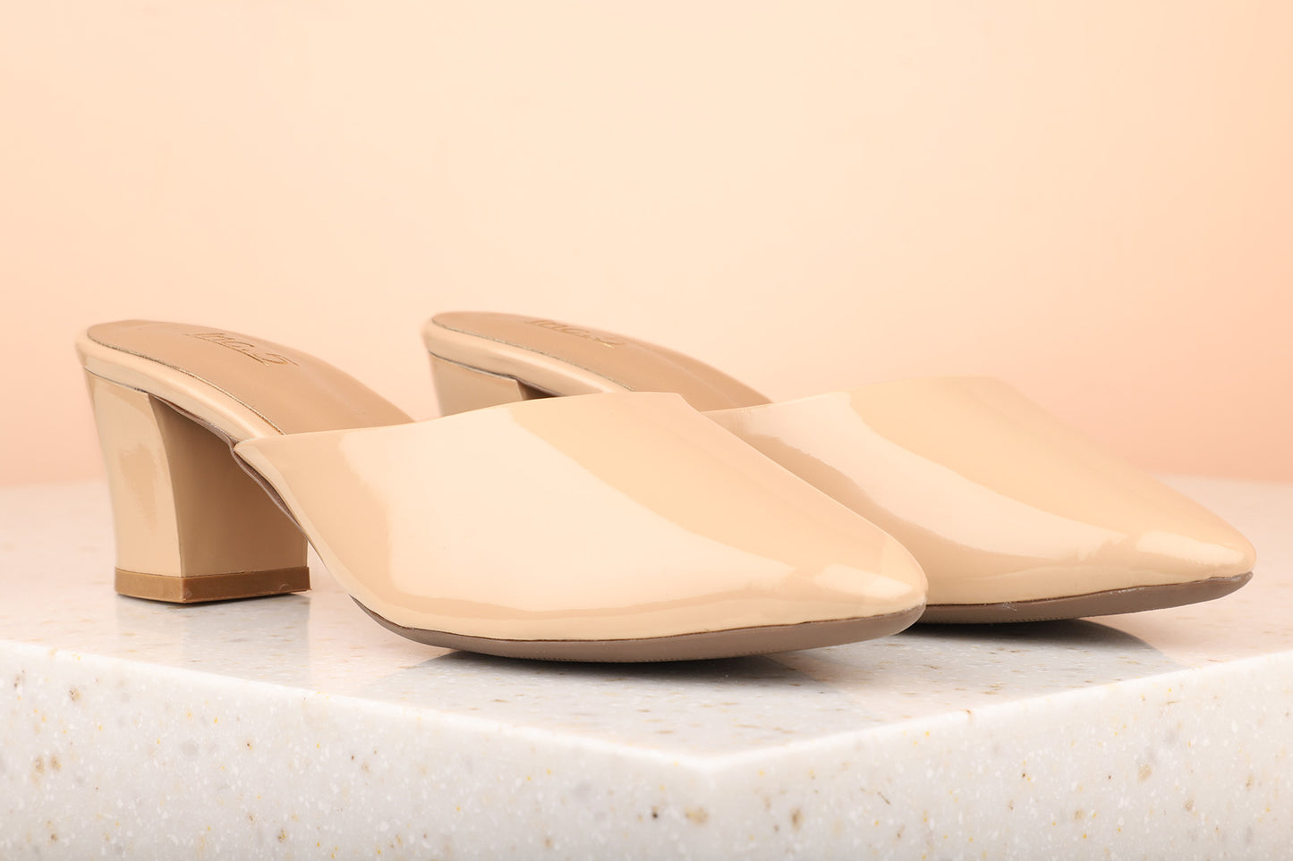 Women Beige Open Back Block Mules