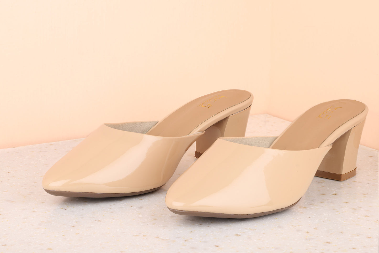 Women Beige Open Back Block Mules