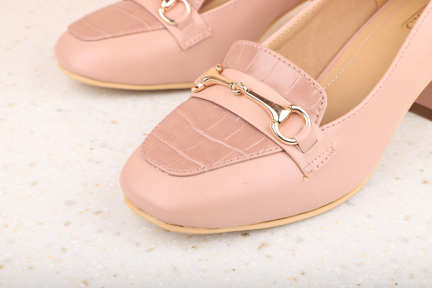 Women Peach Solid Block Pumps