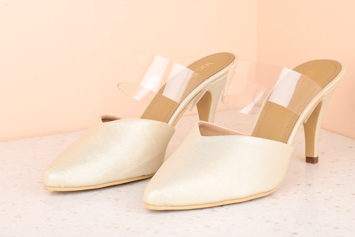 Women Gold Embellished Mules Heels