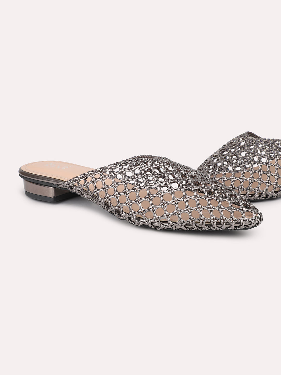 Women Pewter Textured Mules